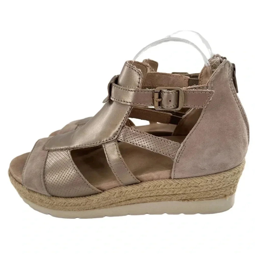 Earth womens platform sandals size 7.5 bronze leather beige suede Espadrilles
